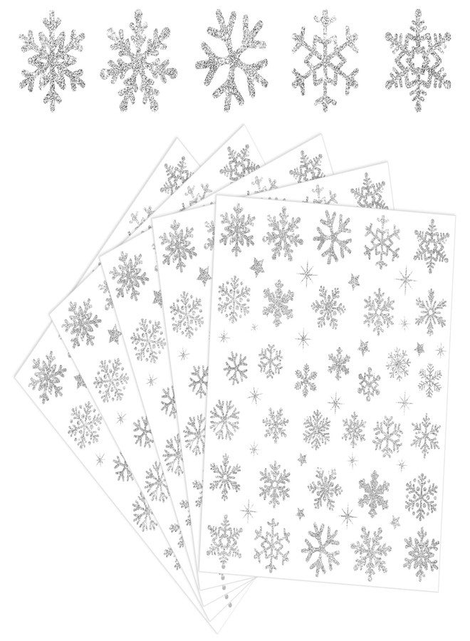 وولاين مجموعة ملصقات شتوية لامعة من والين، 330 قطعة، ملصقات ندفة ثلج فضية ذاتية اللصق، مثالية لتزيين المنزل في عيد الميلاد والحفلات والأعمال اليدوية، 10 أوراق - Image 1